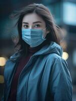 a woman wearing a face mask in the city generative ai photo