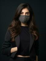 a woman wearing a face mask on a black background generative ai photo