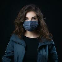 a woman wearing a medical mask on a black background generative ai photo