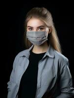 a woman wearing a surgical mask on a black background generative ai photo