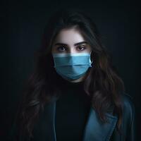 a woman wearing a surgical mask on a black background generative ai photo