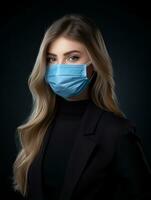 a woman wearing a surgical mask on a black background generative ai photo