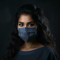 a woman wearing a surgical mask on a black background generative ai photo