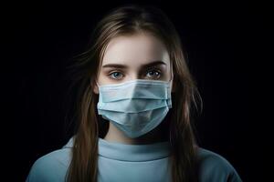 a woman wearing a surgical mask on a black background generative ai photo