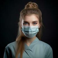 a woman wearing a surgical mask on a black background generative ai photo