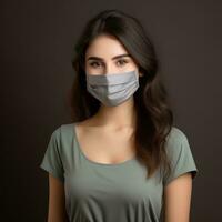 a woman wearing a surgical mask on a brown background generative ai photo