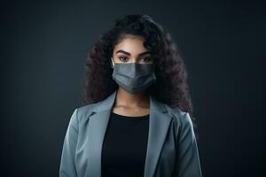 a woman wearing a surgical mask on a dark background generative ai photo