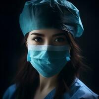 a woman wearing a surgical mask generative ai photo