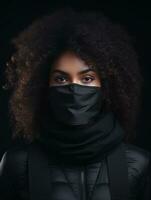 an african american woman wearing a black face mask generative ai photo