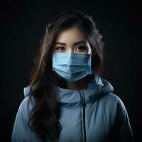 asian woman wearing medical mask on black background generative ai photo