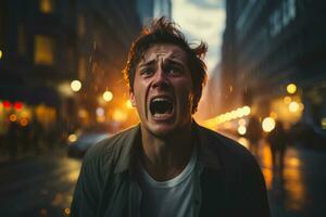 a man is screaming in the street at night generative ai photo