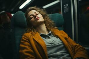 a woman sleeping on a train photo