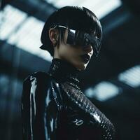 a woman in a black latex outfit and sunglasses generative ai photo