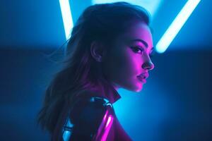 a woman in a futuristic outfit with neon lights photo