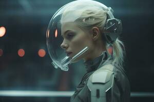 a woman in a futuristic suit with a helmet on generative ai photo