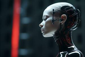 a woman in a futuristic suit with a red light behind her generative ai photo