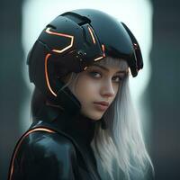 a woman wearing a futuristic helmet generative ai photo