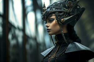 a woman wearing a headpiece with gears on it generative ai photo