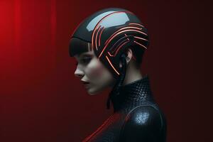 a woman wearing a helmet with neon lights generative ai photo