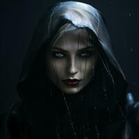 a woman with blue eyes in the rain generative ai photo