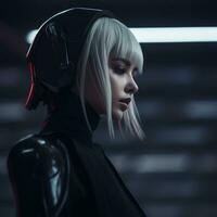 a woman with white hair wearing a helmet generative ai photo