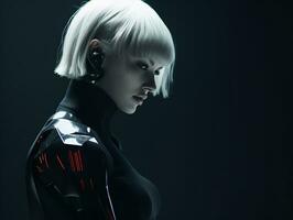 a woman with white hair in a futuristic suit generative ai photo