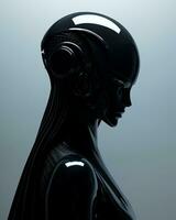 an image of a futuristic woman in a black suit generative ai photo