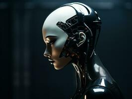 an image of a female robot in a dark room generative ai photo