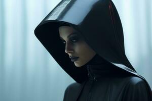 an image of a woman in a black cloak generative ai photo