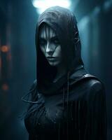 an image of a woman in a black hoodie generative ai photo