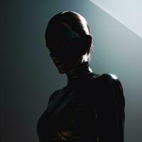 an image of a woman in a black latex suit generative ai photo