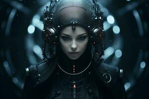 an image of a woman in a futuristic outfit photo