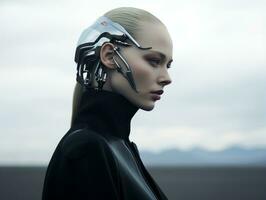 an image of a woman wearing a futuristic helmet generative ai photo