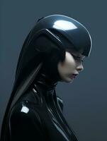 an image of a woman wearing a futuristic helmet generative ai photo