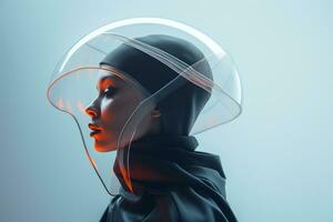 an image of a woman wearing a helmet generative ai photo