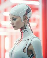 3d rendering of a female cyborg in a futuristic setting generative ai photo