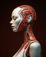 3d rendering of a female robot head on a dark background generative ai photo