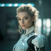 a beautiful woman in a futuristic suit generative ai photo