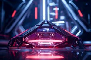 3d rendering of a futuristic object with red lights generative ai photo