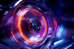 a close up of a computer fan with glowing red lights generative ai photo