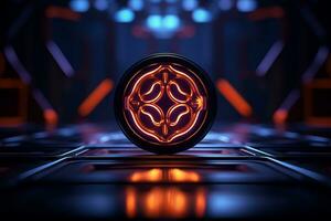 a glowing red and orange symbol on a dark background generative ai photo