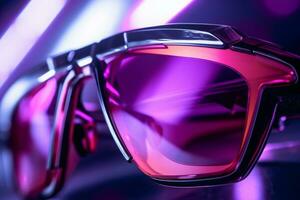 a pair of sunglasses with purple and pink lights generative ai photo