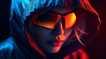 a woman wearing sunglasses and a hoodie generative ai photo