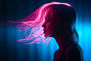 a woman with her hair blowing in the wind photo
