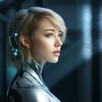 a young woman in a futuristic suit generative ai photo