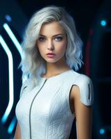 beautiful young woman in futuristic clothes generative ai photo