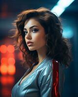 portrait of a beautiful woman in a futuristic setting generative ai photo