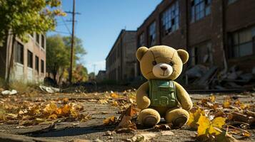 un osito de peluche oso sentado en el suelo generativo ai foto