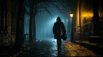 a man is walking down a dark alley at night generative ai photo