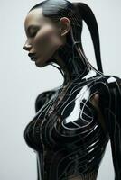 3d rendering of a futuristic woman in black and silver generative ai photo